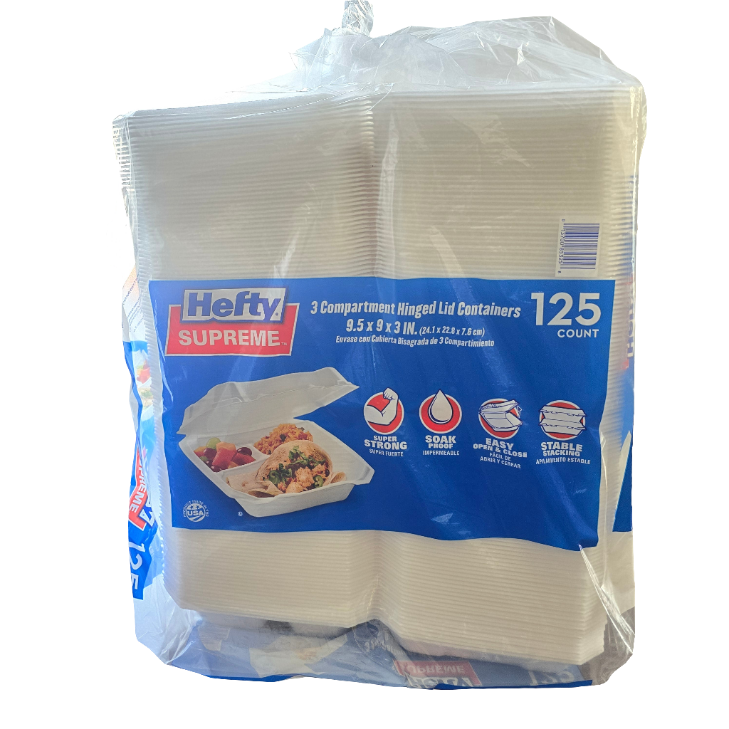 Hefty Container Foam 9x9 Lock 125 pcs (3 compartment) – Aneka Market Hefty Container Foam 9x9 Lock 125 pcs (3 compartment) – Aneka Market
