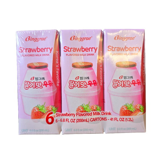 Binggrae Strawberry Flavored Milk Drink (6x 6.8 fl.oz (200 ml))