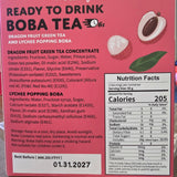 YZB Ready to Drink Boba Tea Dragon Fruit Green Tea and Lychee Popping Boba 3 Servings (300 g)