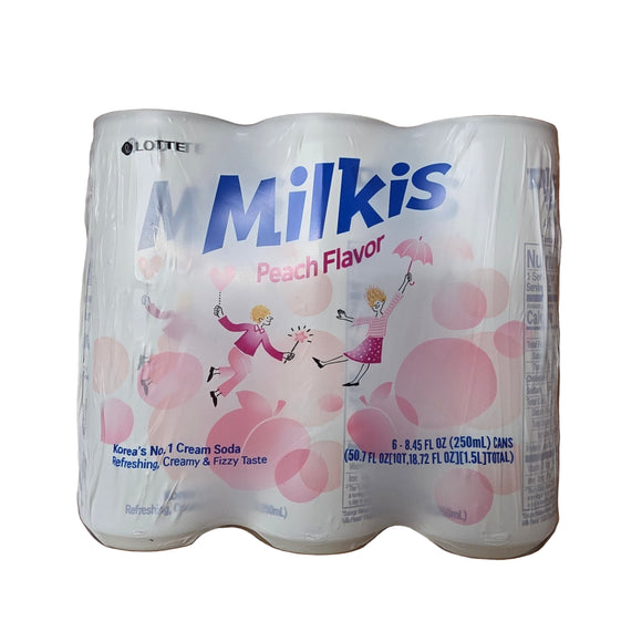 Lotte Milkis Peach Carbonated Drink 8.45 fl oz (250 ml) Pack of 6