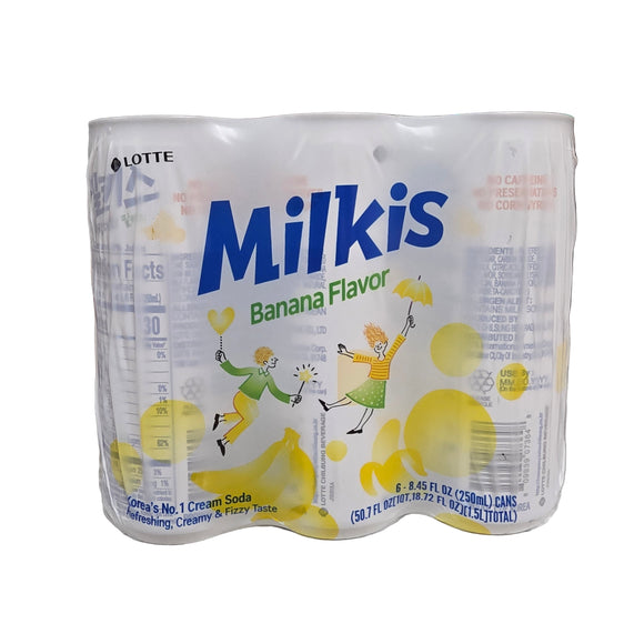 Lotte Milkis Banana Carbonated Drink 8.45 fl oz (250 ml) Pack of 6