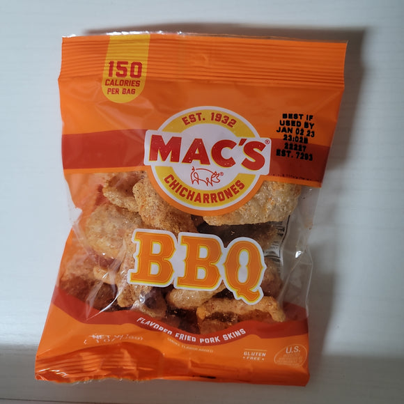 Mac's Chicharrones Fried Pork Skin BBQ Flavor 1 Oz (28 g)