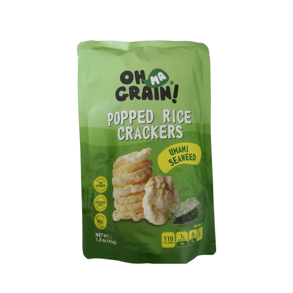 Oh Ma Grain Popped Rice Crackers Umami Seaweed 1.5 Oz