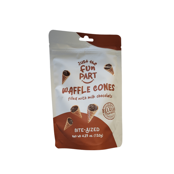 Just The Fun Part Waffle Cones, Peanut Butter & Milk Chocolate, Bite-Sized - 4.23 oz