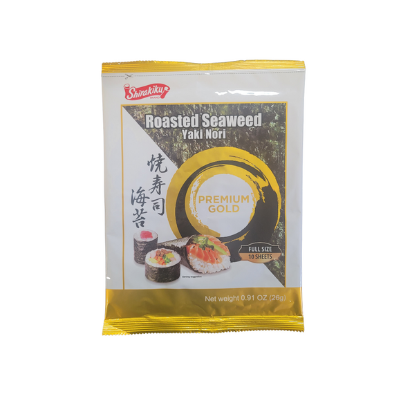 Shirakiku Roasted Seaweed  Sushi Nori Premium Gold 10 sheets 0.91 Oz