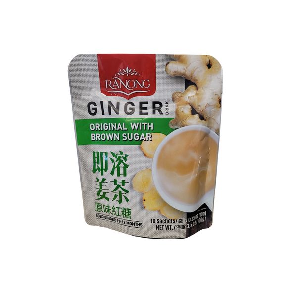 Ranong Instant Ginger Drink Original Flavor with Brown Sugar  (10 x 10g)